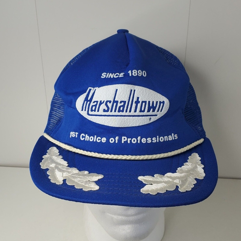 VTG 80s Marshalltown Construction Company Snapback Cap Mesh Trucker Hat Foam USA